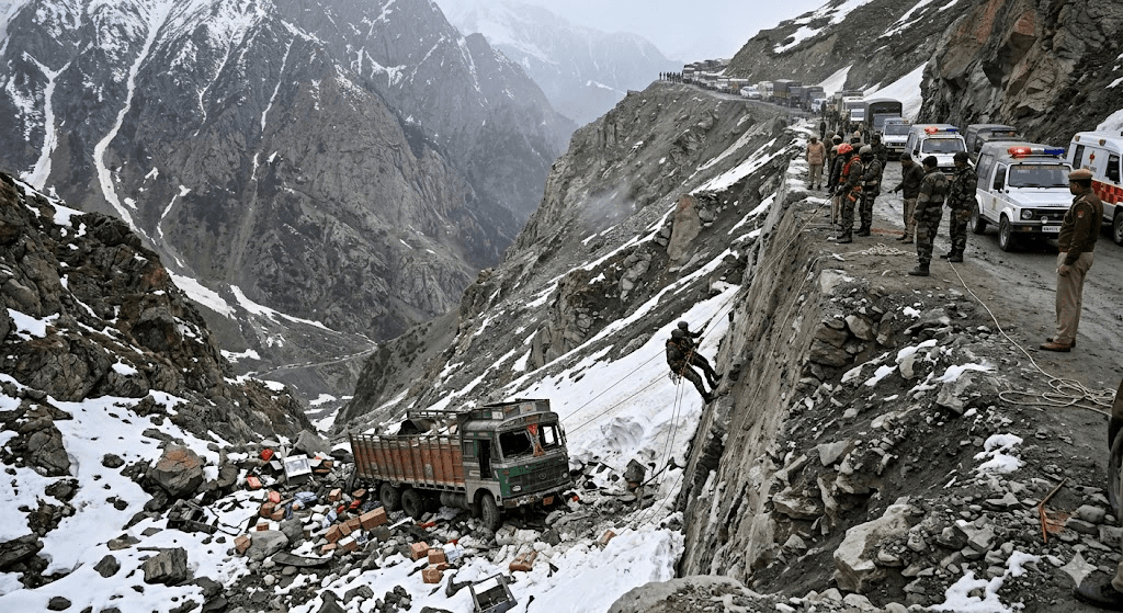 Truck Plunges Into Deep Gorge at Volatile Zojila Pass