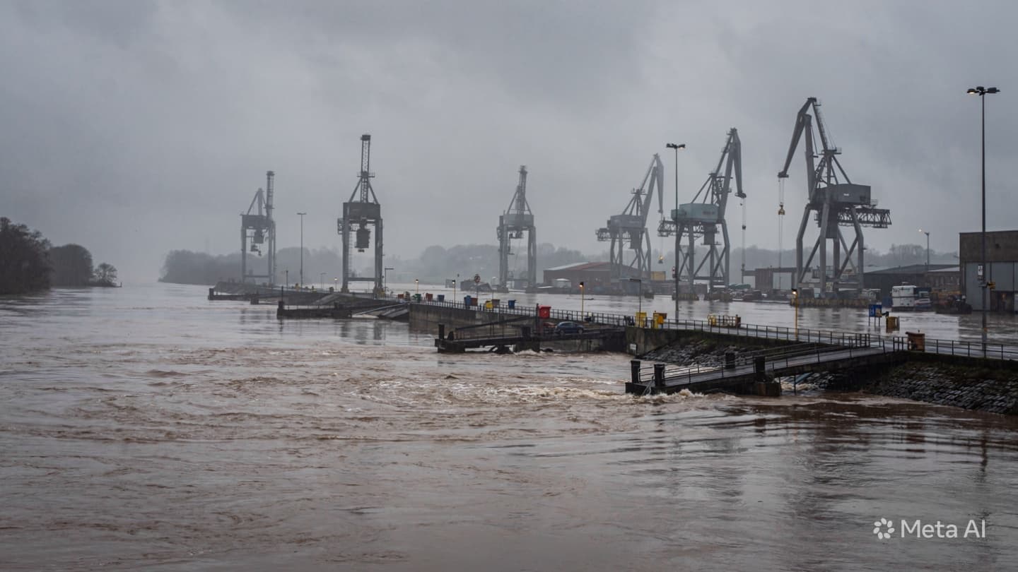 Where the River Swells, the Silent Anchors of Commerce Falter in the Rain Where the River Swells, the Silent Anchors of Commerce Falter in the Rain