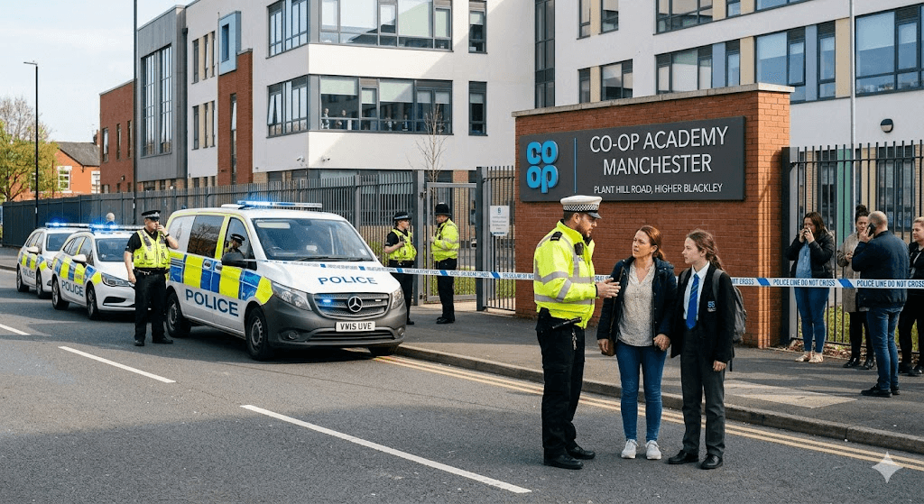 Campus Terror: Three Injured in Manchester School Stabbing as Girl Arrested and Academy Plunged into Lockdown Campus Terror: Three Injured in Manchester School Stabbing as Girl Arrested and Academy Plunged into Lockdown