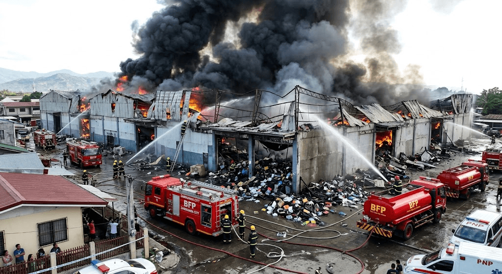 Massive Fire Razes Zamboanga City Warehouse Packed with School Supplies Massive Fire Razes Zamboanga City Warehouse Packed with School Supplies