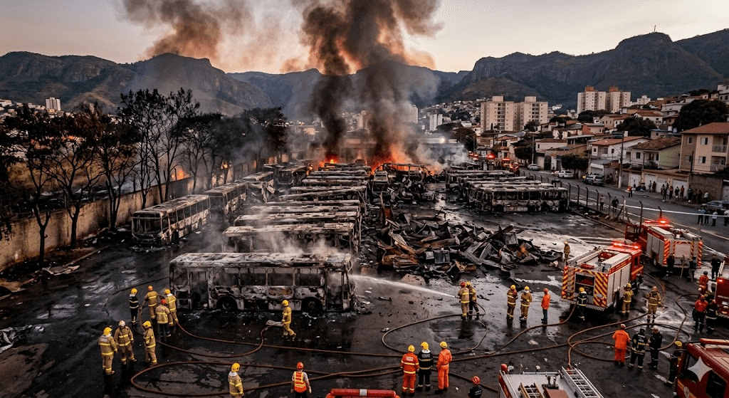 Midnight Meltdown: Massive Inferno Destroys Nearly 30 Buses at Brazil Vehicle Depot Midnight Meltdown: Massive Inferno Destroys Nearly 30 Buses at Brazil Vehicle Depot