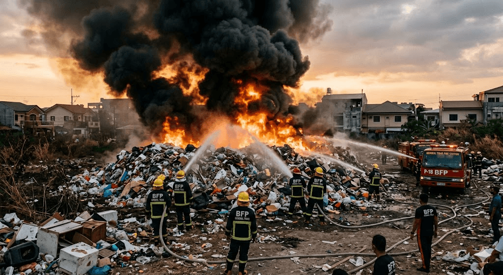 Toxic Blaze: Giant Rubbish Heap Goes Up in Flames in Brgy. Manggahan Toxic Blaze: Giant Rubbish Heap Goes Up in Flames in Brgy. Manggahan