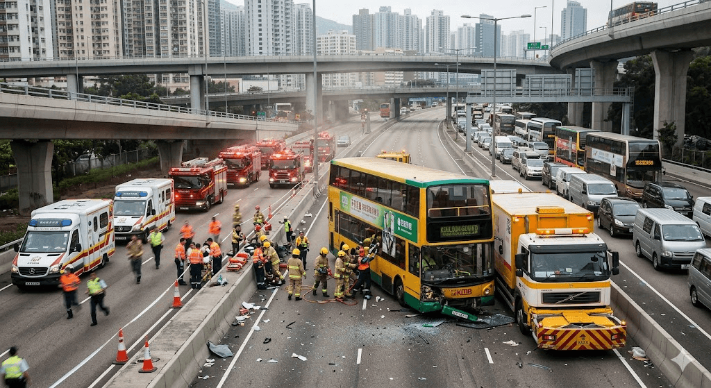 Crash on Tsing Kwai Highway: Double-Decker Bus Rams Maintenance Vehicle, Injuring 21