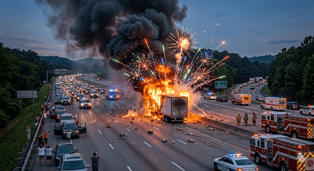 Chaos on I-75: Fireworks Trailer Sparks Massive Explosions in Hamilton County Chaos on I-75: Fireworks Trailer Sparks Massive Explosions in Hamilton County