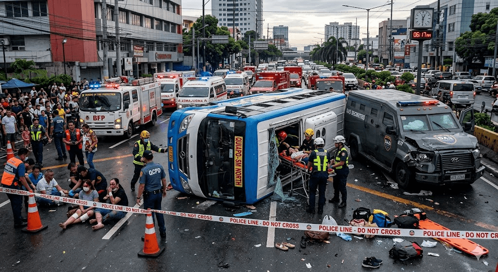 Chaos in Quezon City: 15 Injured After Modern Jeepney Flips in Armored Van Crash