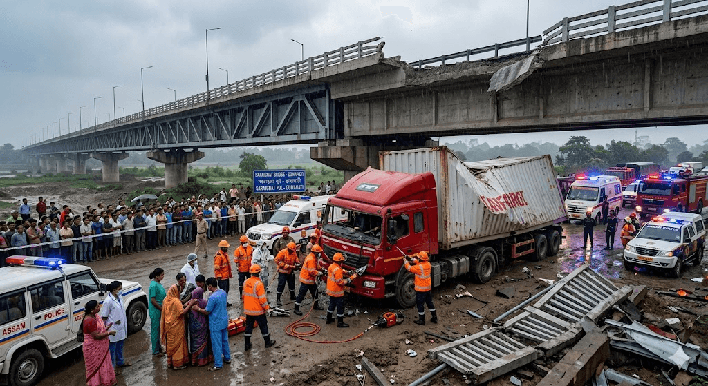 Horrific Crash: Out-of-Control Container Truck Skids Off Saraighat Bridge