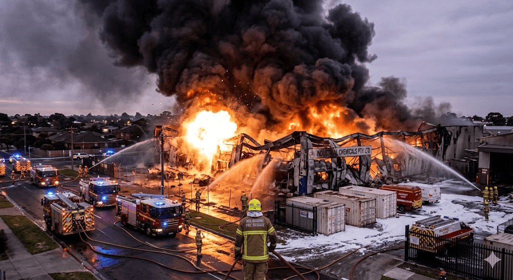 Massive Explosions Trigger Chaos as Melbourne Factory is Gutted by Fire Massive Explosions Trigger Chaos as Melbourne Factory is Gutted by Fire