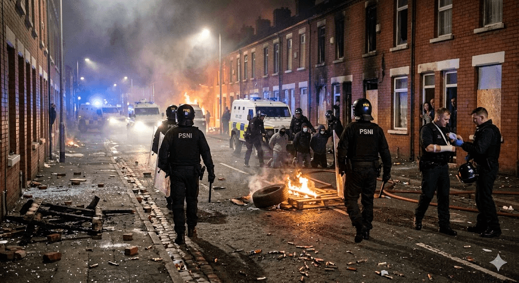Second Night of Chaos in Belfast Leaves 12 Officers Wounded, 16 Arrested Second Night of Chaos in Belfast Leaves 12 Officers Wounded, 16 Arrested