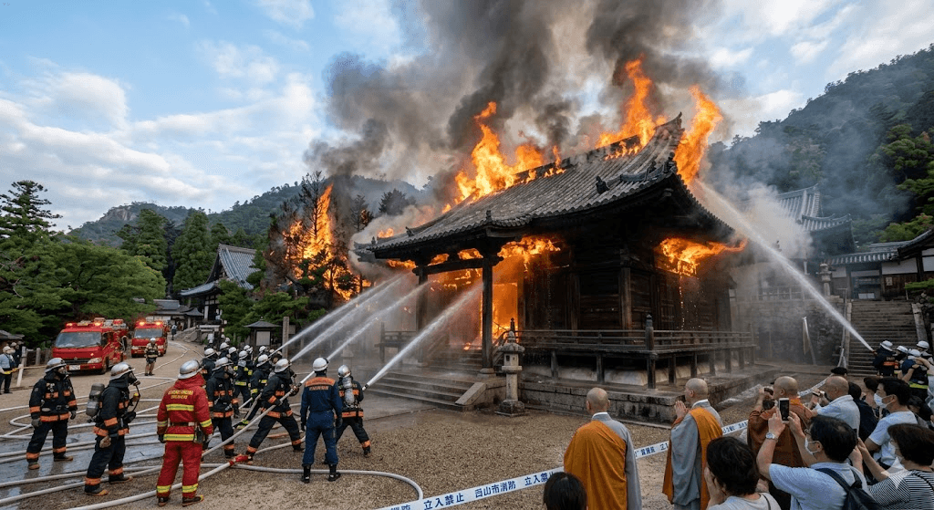 Fire Destroys Historic Reikado Hall at Daisho-in Temple