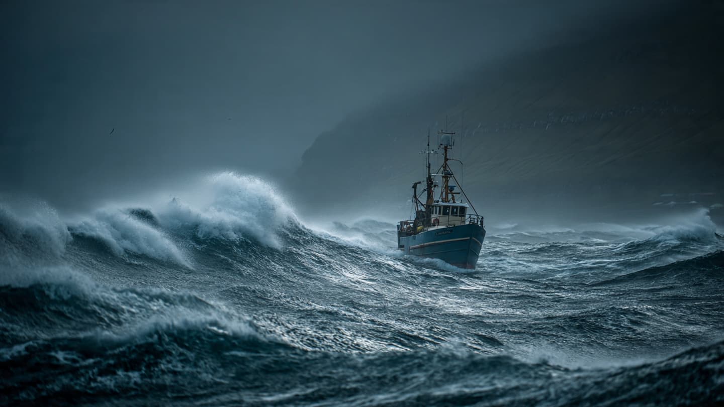 Through Iron-Colored Waters and Relentless Storms, A Faroese Fishing Vessel Endures Heavy Atlantic Damage Today