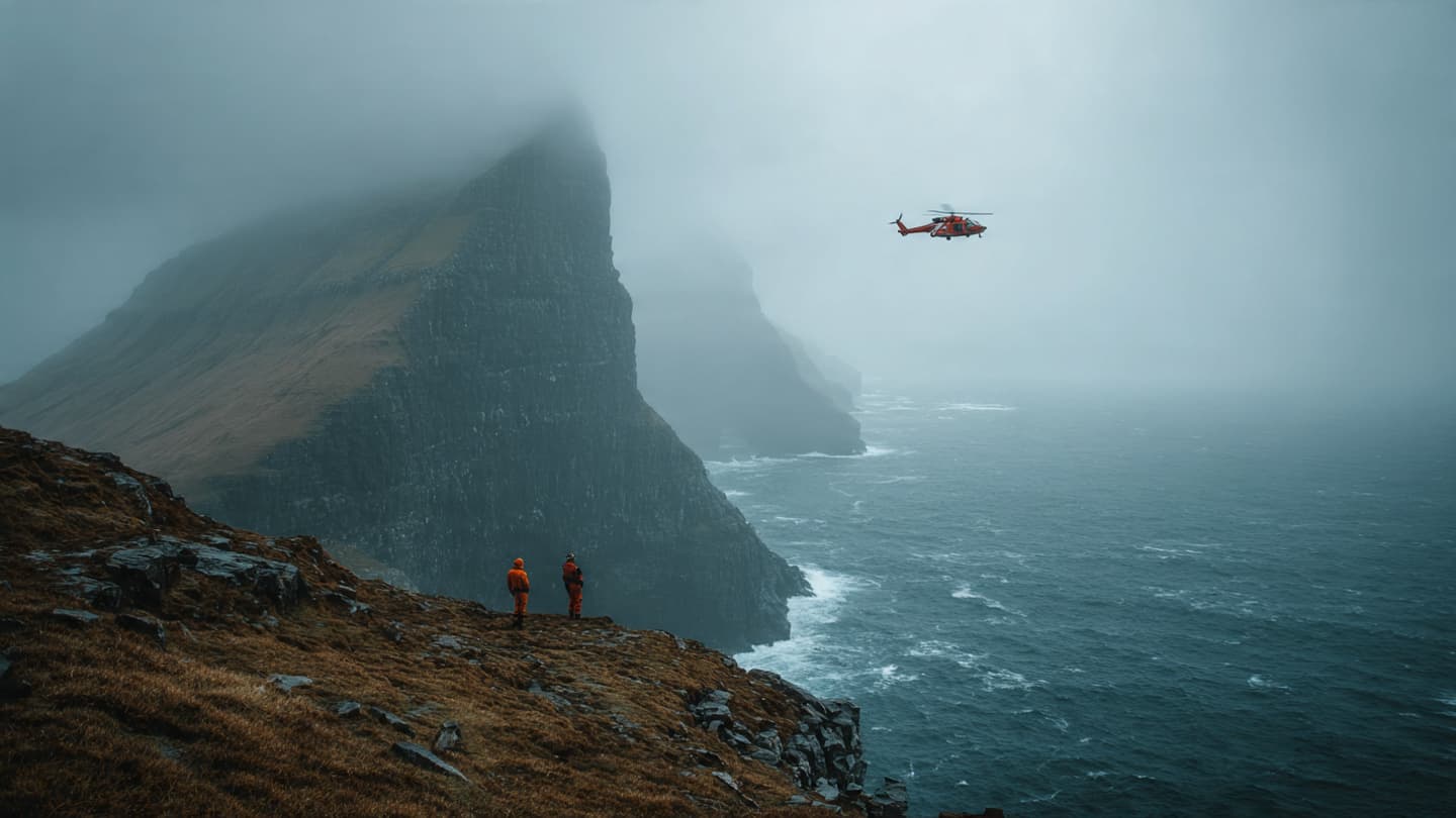 Between Towering Coastal Ridges and Heavy Mist, Faroe Islands Await News From Dangerous Clifftops Today