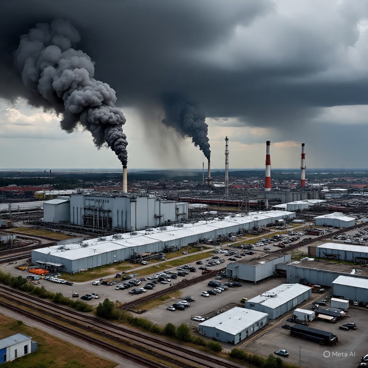 Beneath a Fractured Sky, Where Industry Meets Flame: Reflections on a Burning Plant Beneath a Fractured Sky, Where Industry Meets Flame: Reflections on a Burning Plant