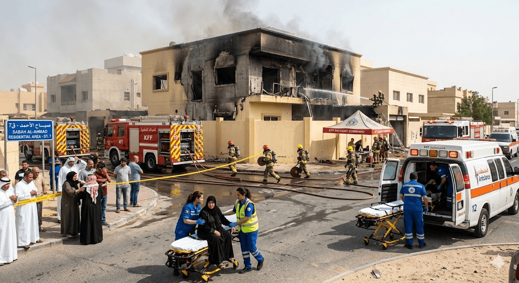 Tragedy in Sabah Al-Ahmad: Five Injured as Massive House Fire Tears Through Residence