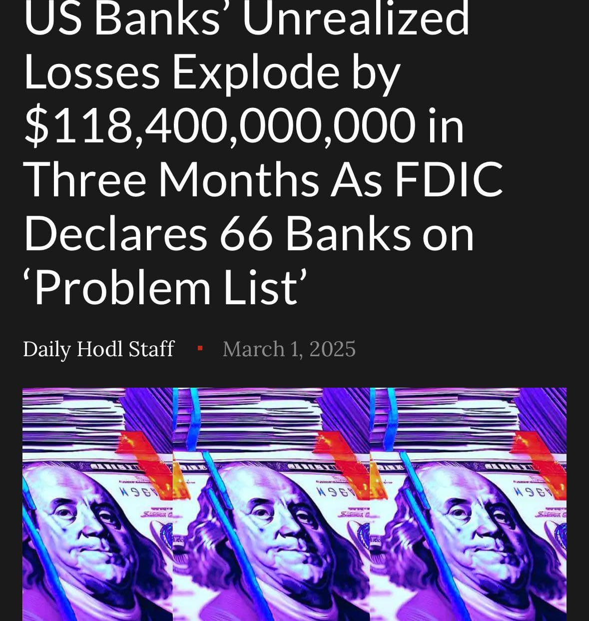 STRUCTURAL FAILURE: US Banks Face '$118.4 Billion Loss Shock' as FDIC Problem List Swells STRUCTURAL FAILURE: US Banks Face '$118.4 Billion Loss Shock' as FDIC Problem List Swells