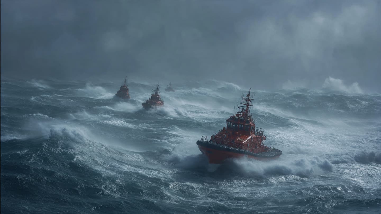 Along Dark Coastal Waters, Rescue Boats Continue Searching Through Wind and Rain Near Sri Lanka
